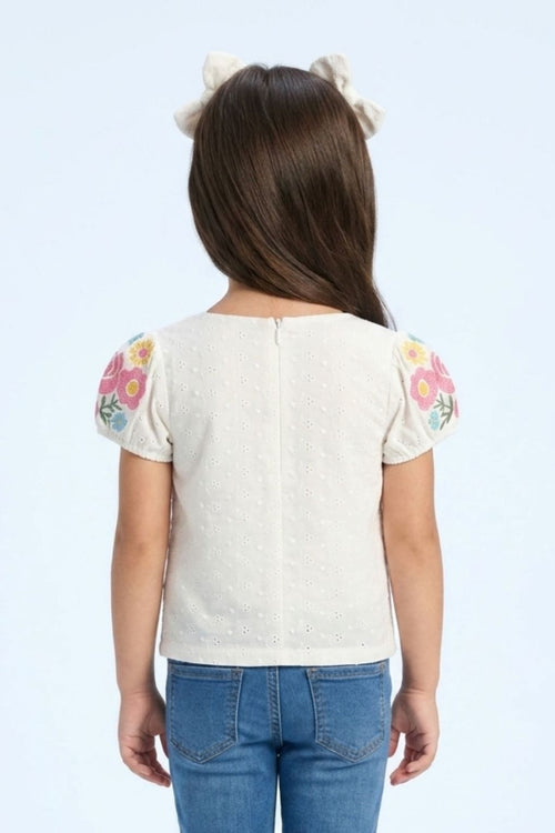 White Floral Embroidered Eyelet Cotton Top TG6356
