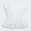 Girls Blue Floral Printed Peplum Top with Ruffle Sleeves TG6358