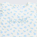 Girls Blue Floral Printed Peplum Top with Ruffle Sleeves TG6358