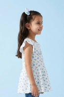 Girls Blue Floral Printed Peplum Top with Ruffle Sleeves TG6358