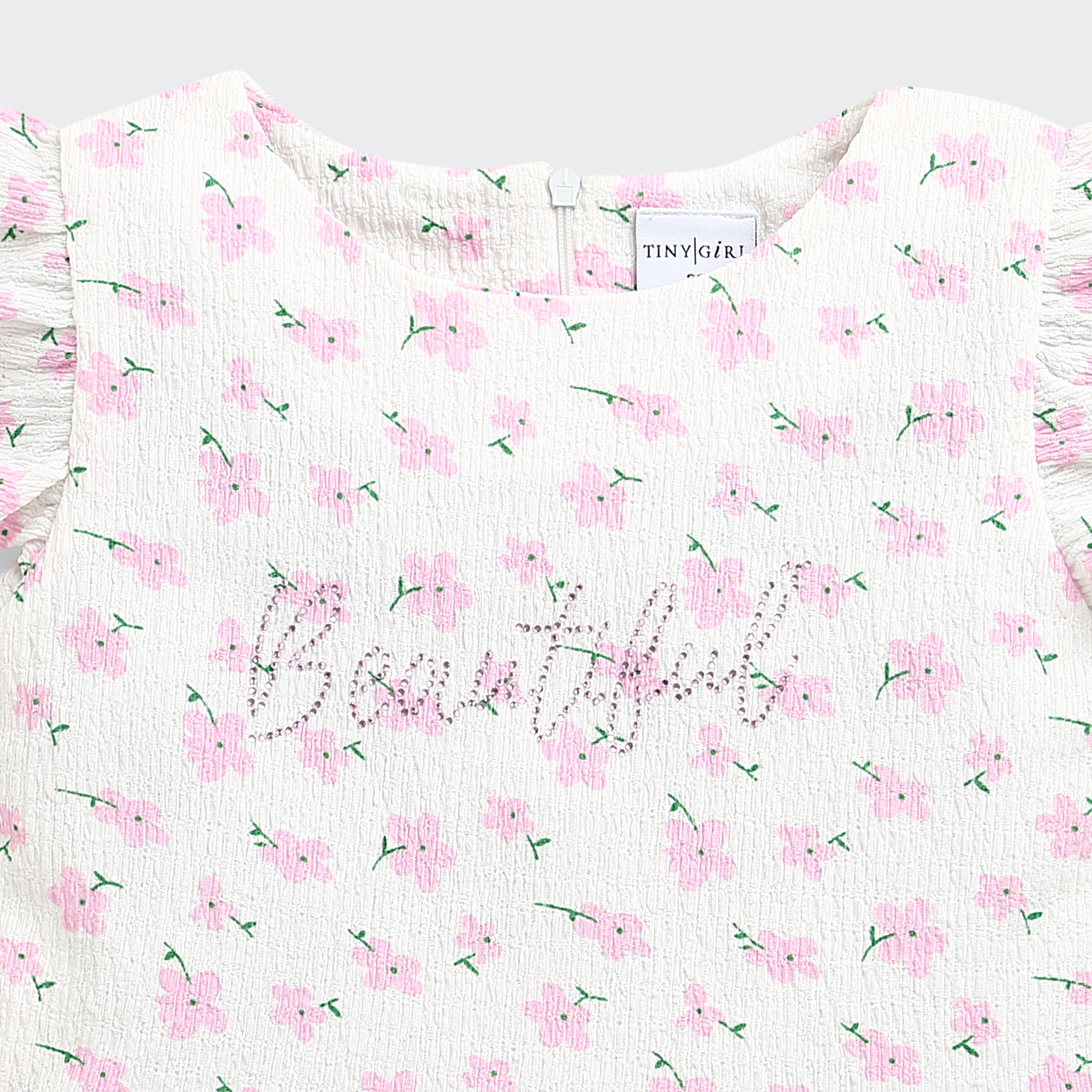 Pink Floral Printed Peplum Top with Ruffle Sleeves TG6358