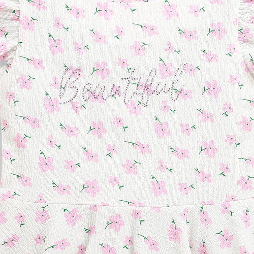 Pink Floral Printed Peplum Top with Ruffle Sleeves TG6358