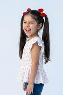 Pink Floral Printed Peplum Top with Ruffle Sleeves TG6358