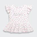 Pink Floral Printed Peplum Top with Ruffle Sleeves TG6358