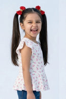 Pink Floral Printed Peplum Top with Ruffle Sleeves TG6358