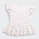 Pink Floral Printed Peplum Top with Ruffle Sleeves TG6358