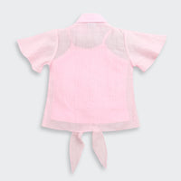 Light Pink Short Sleeve Tie-Front Shirt for Girls| Trendy Girls Outfit Online | Kids