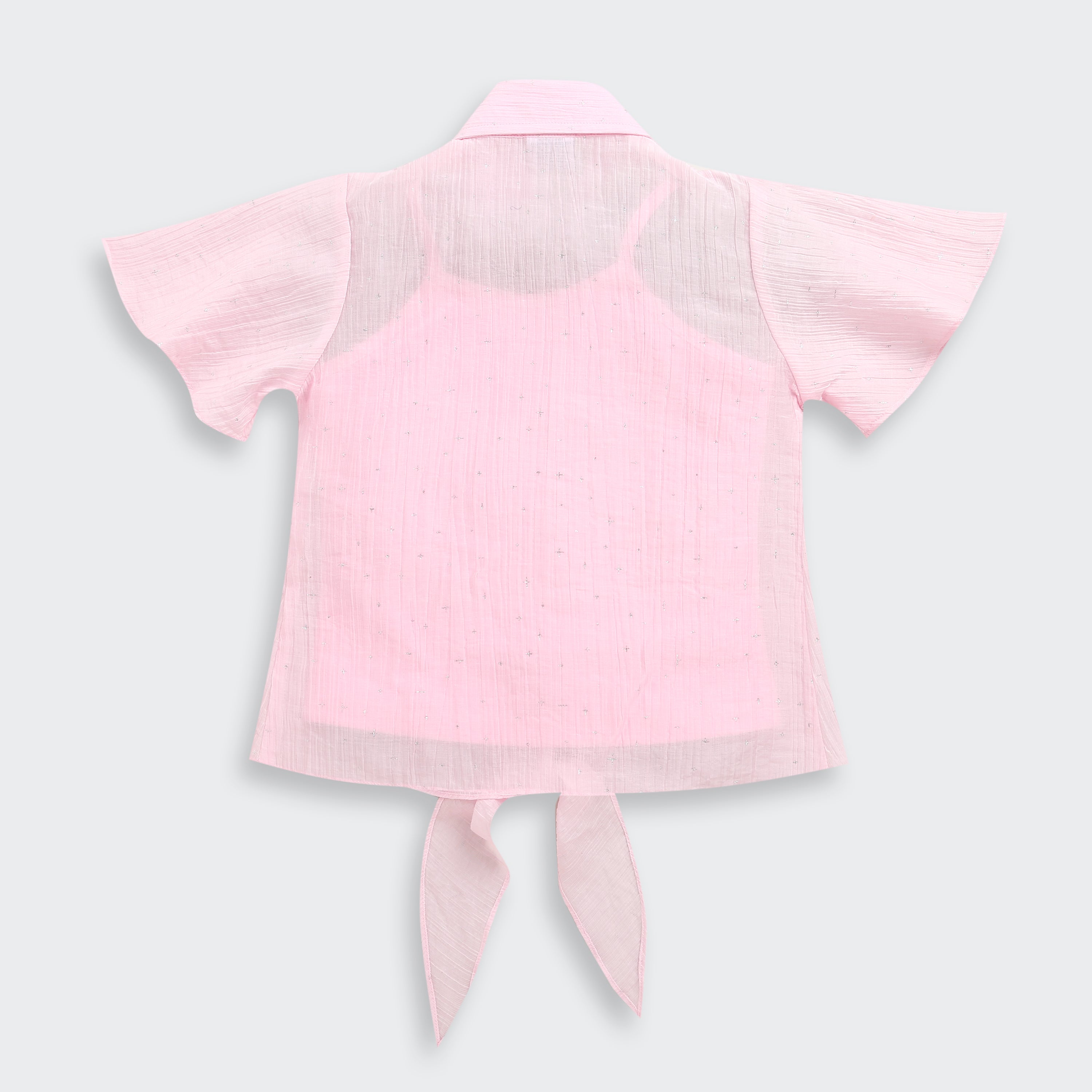 Light Pink Short Sleeve Tie-Front Shirt for Girls| Trendy Girls Outfit Online | Kids