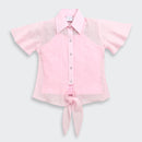 Light Pink Short Sleeve Tie-Front Shirt for Girls| Trendy Girls Outfit Online | Kids