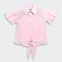 Light Pink Short Sleeve Tie-Front Shirt for Girls| Trendy Girls Outfit Online | Kids