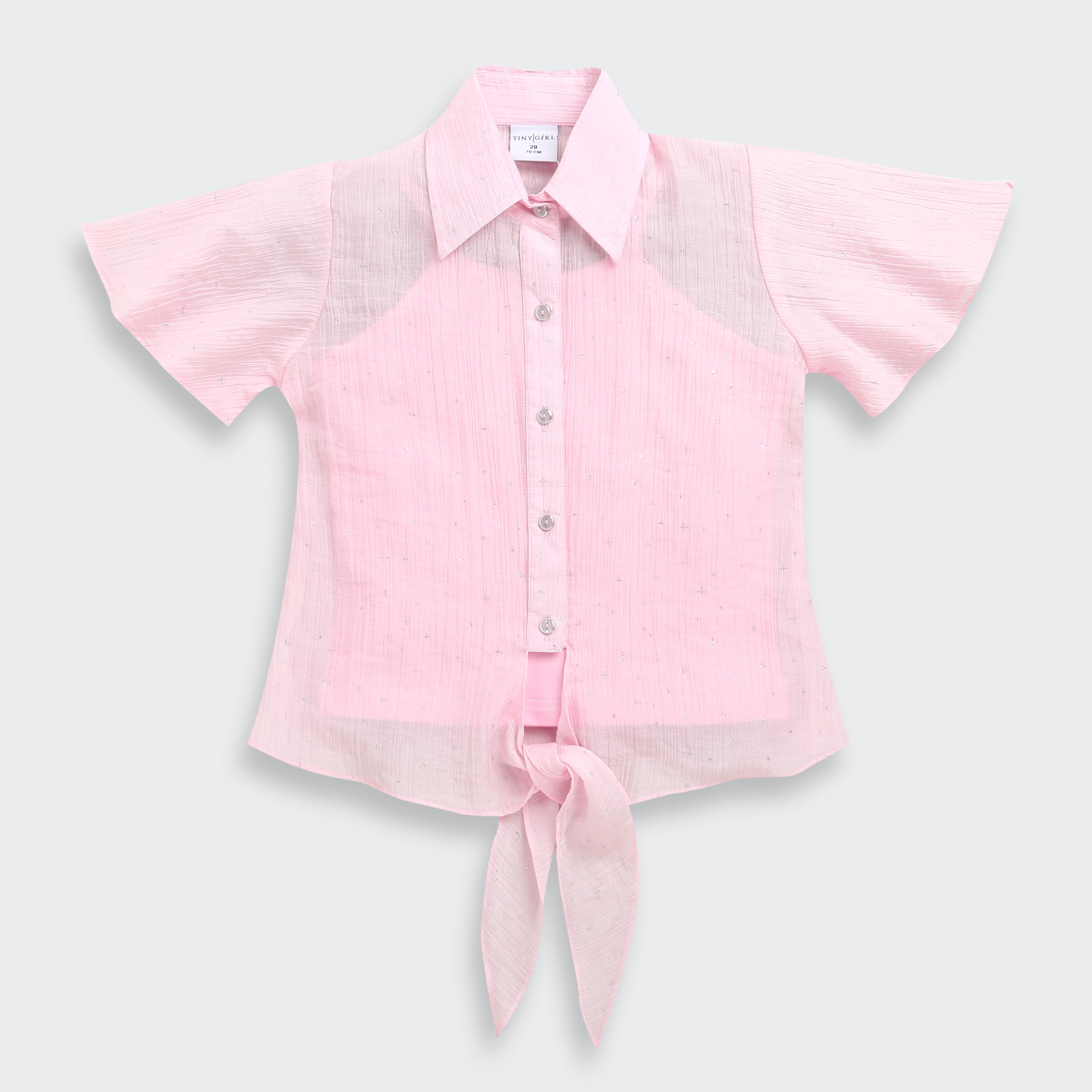 Soft Pink Shimmer Tie Front Shirt TG6360