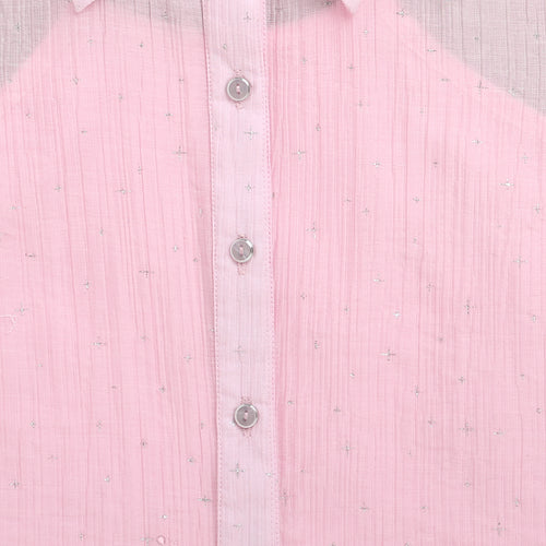 Soft Pink Shimmer Tie Front Shirt TG6360