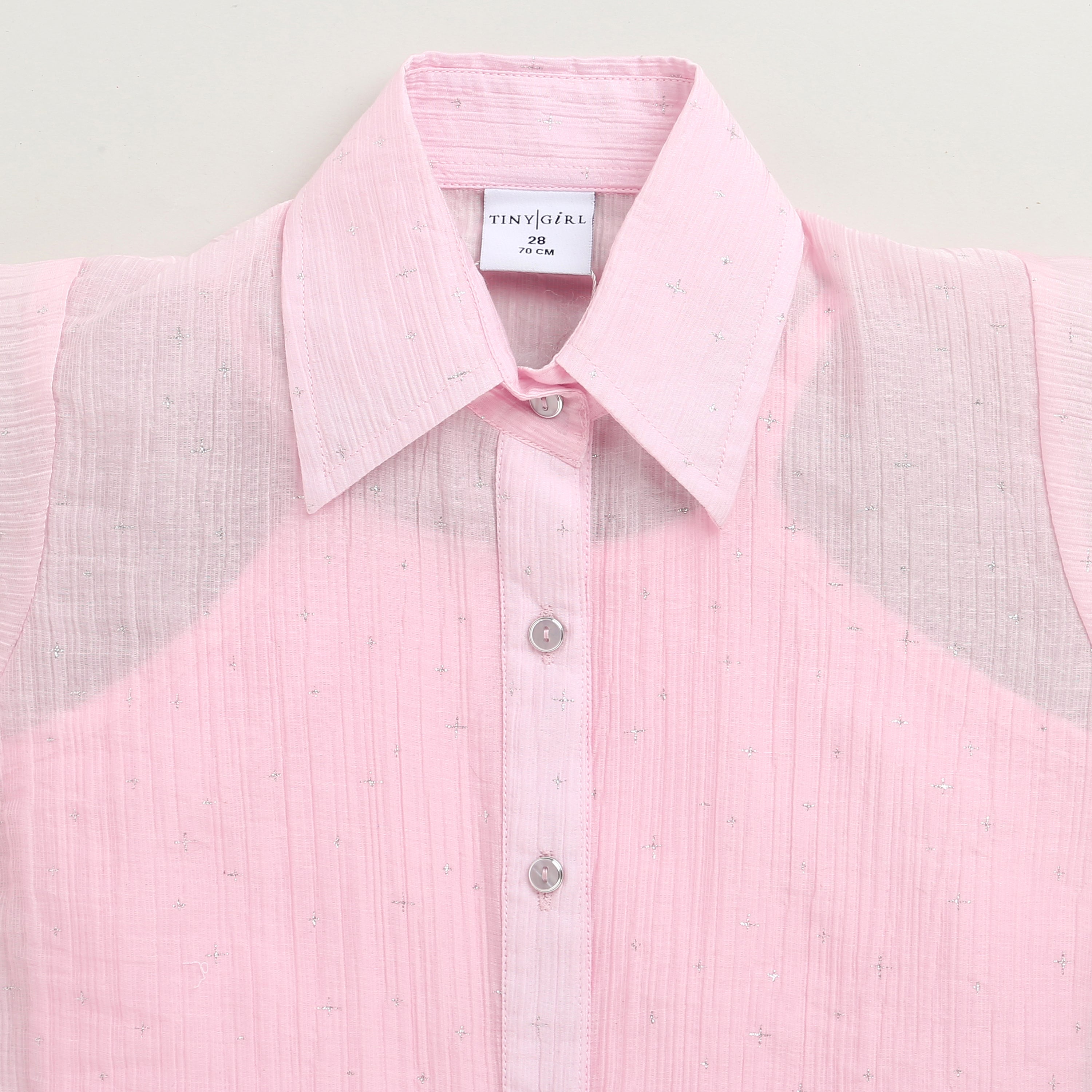 Light Pink Short Sleeve Tie-Front Shirt for Girls| Trendy Girls Outfit Online | Kids