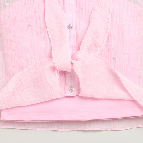 Soft Pink Shimmer Tie Front Shirt TG6360