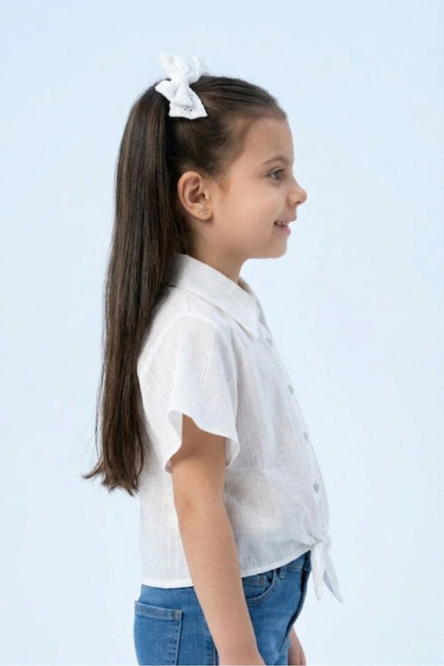 White Cotton Tie-Up Shirt with Flutter Sleeves TG6360