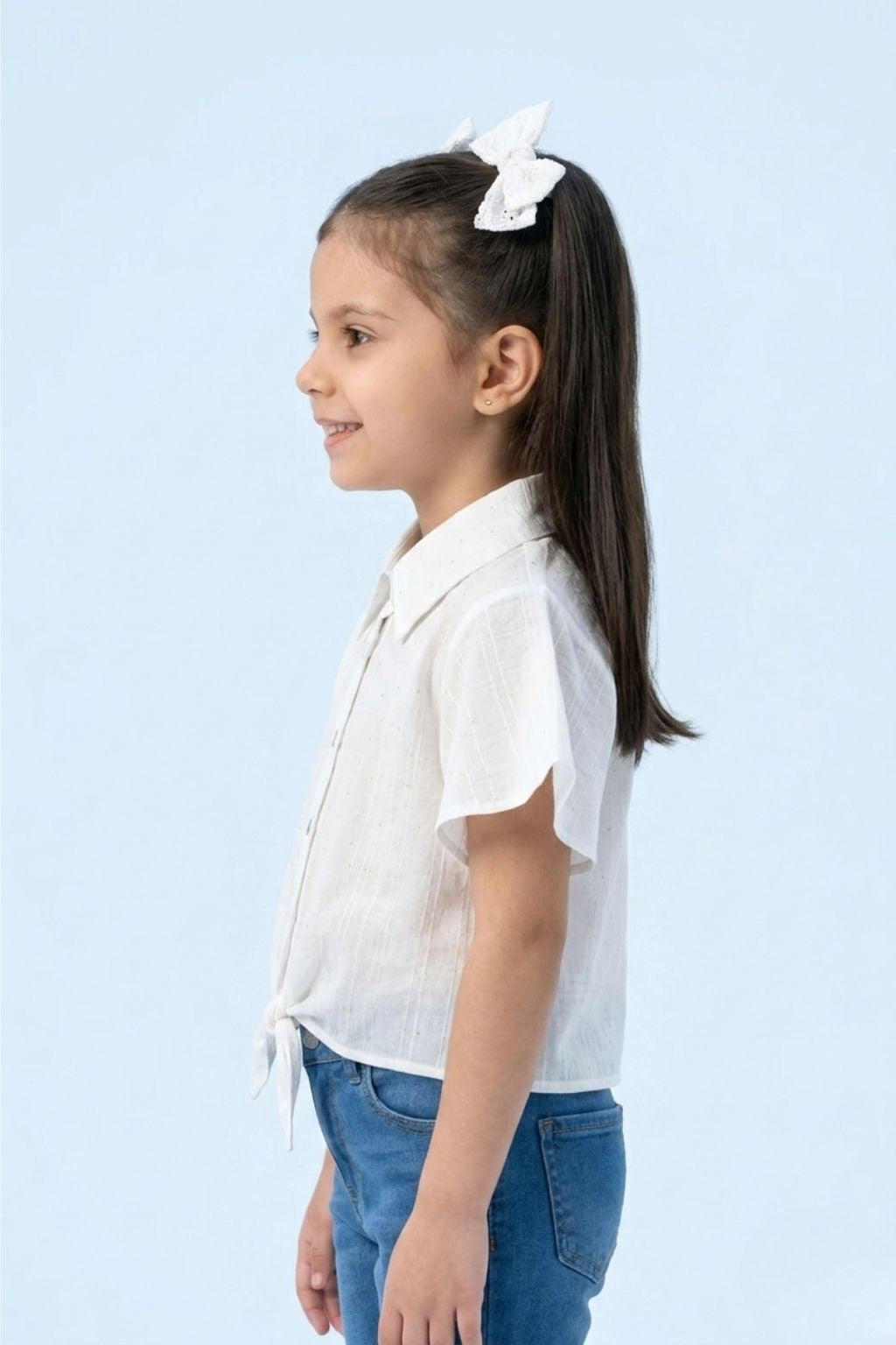 White Cotton Tie-Up Shirt with Flutter Sleeves TG6360