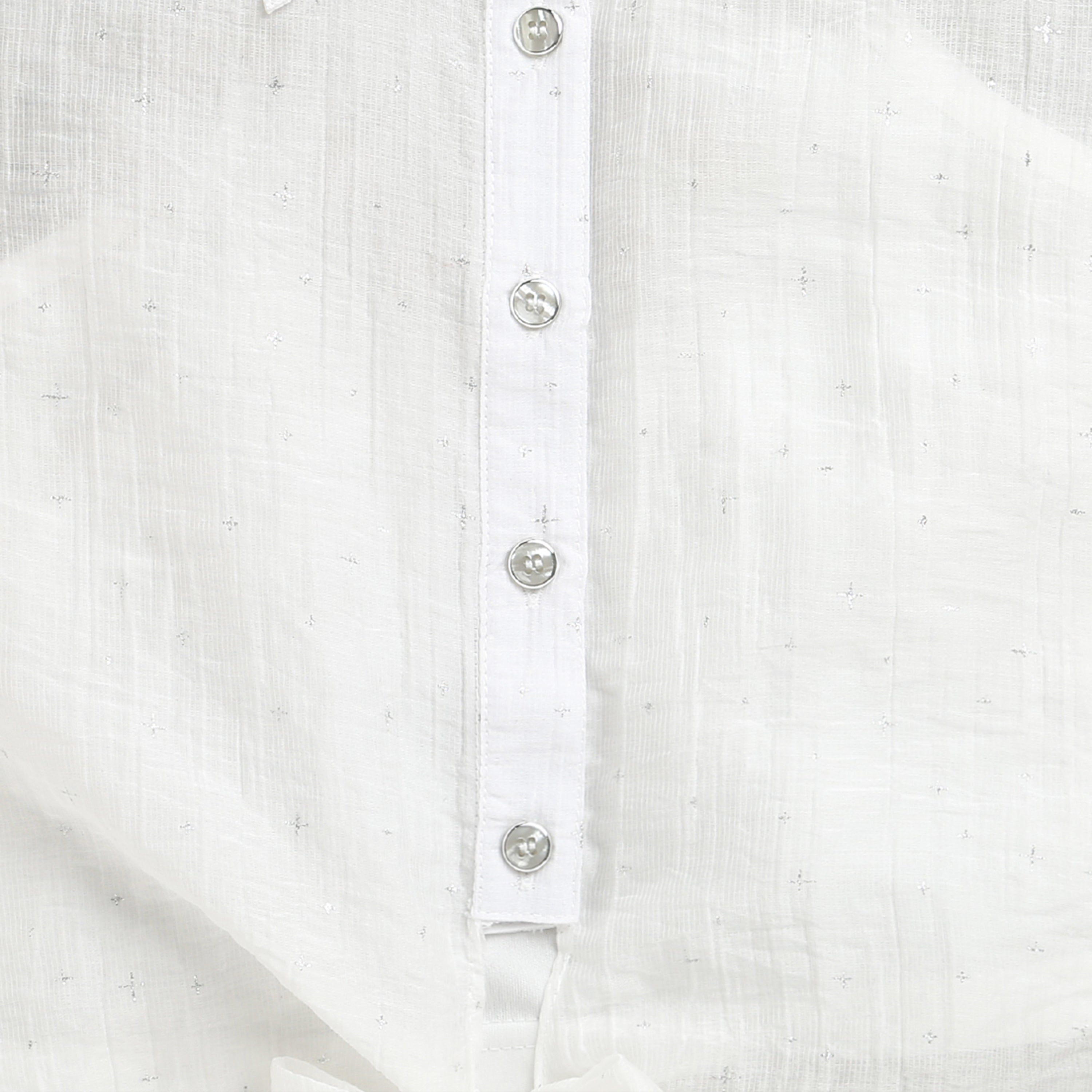 White Cotton Tie-Up Shirt with Flutter Sleeves TG6360