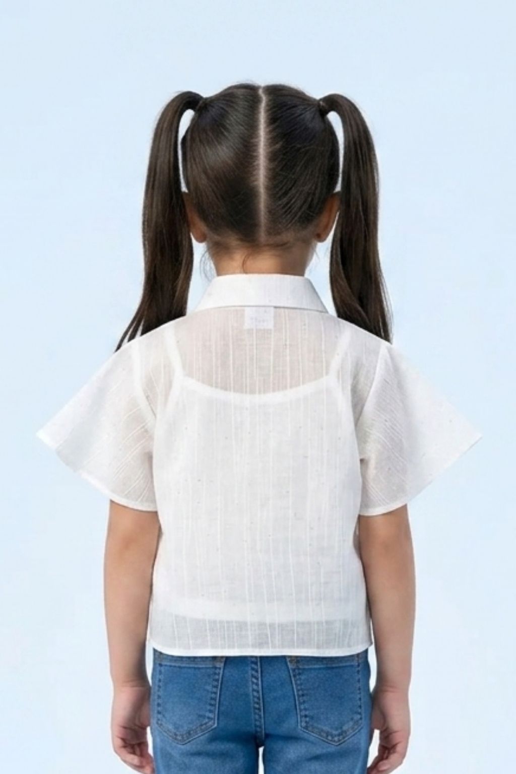 White Cotton Tie-Up Shirt with Flutter Sleeves TG6360