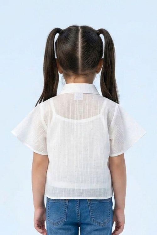White Cotton Tie-Up Shirt with Flutter Sleeves TG6360