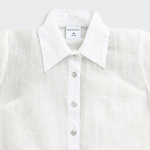 White Cotton Tie-Up Shirt with Flutter Sleeves TG6360