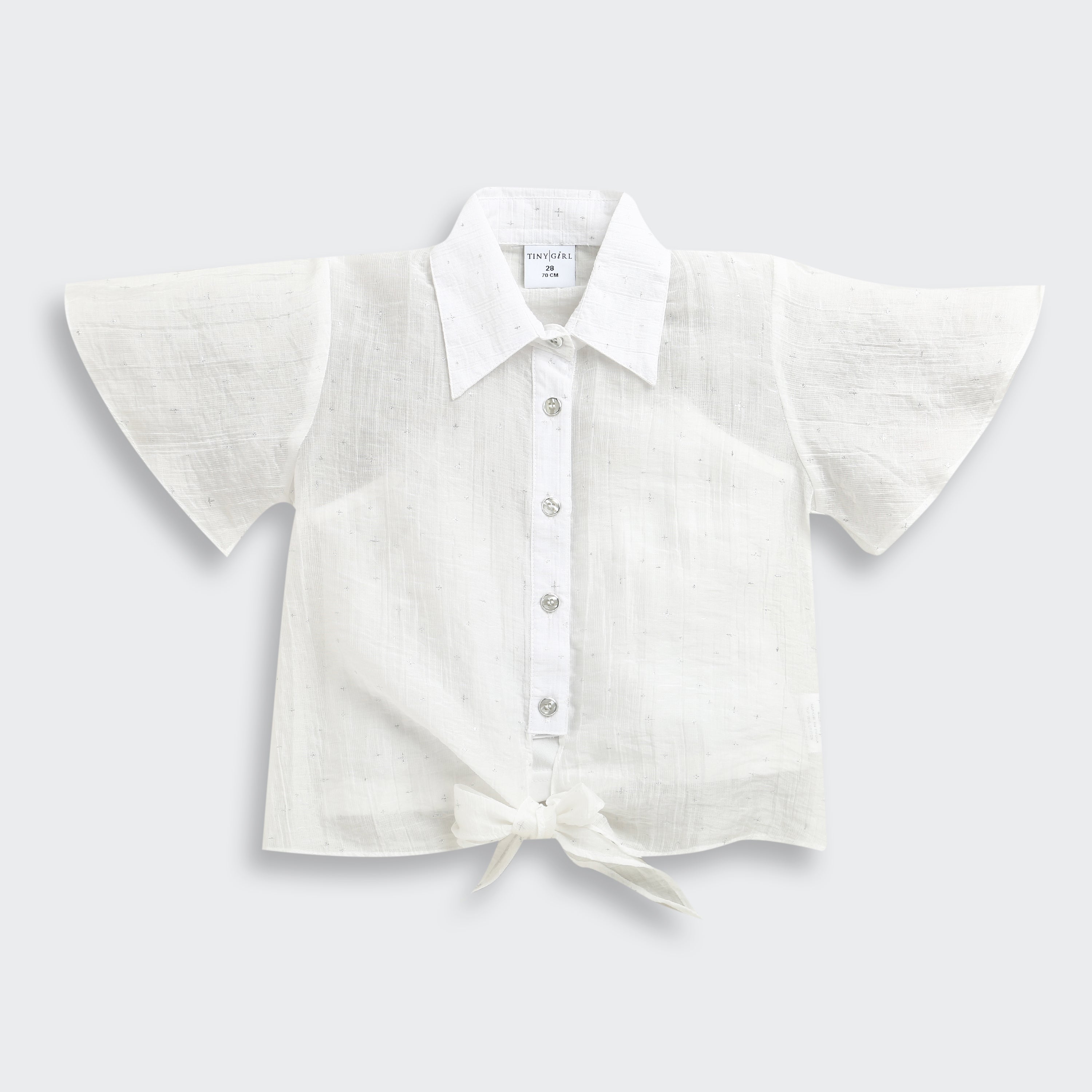 White Cotton Tie-Up Shirt with Flutter Sleeves TG6360