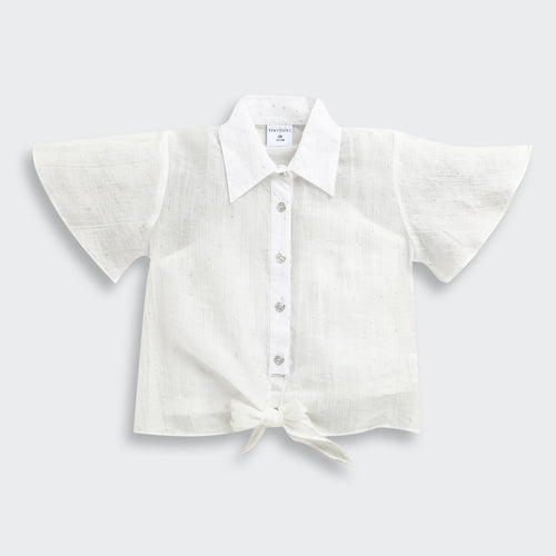 White Cotton Tie-Up Shirt with Flutter Sleeves TG6360