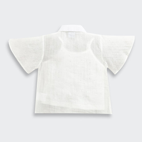 White Cotton Tie-Up Shirt with Flutter Sleeves TG6360