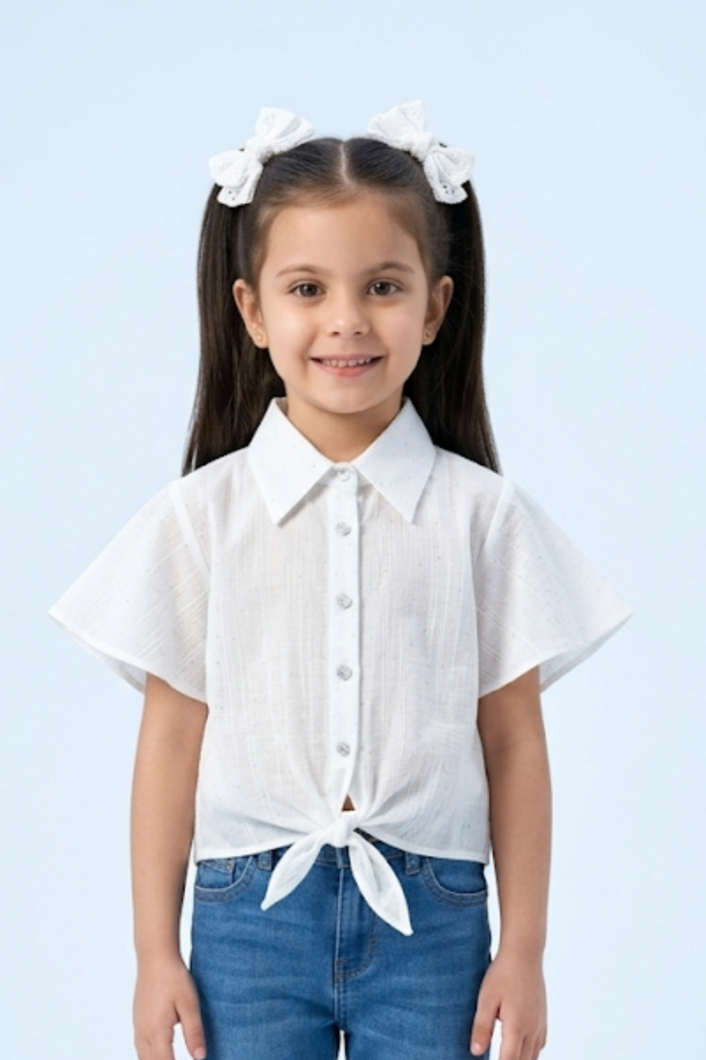 White Cotton Tie-Up Shirt with Flutter Sleeves TG6360