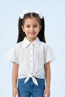 White Cotton Tie-Up Shirt with Flutter Sleeves TG6360