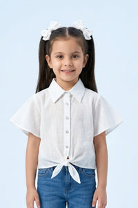 White Cotton Tie-Up Shirt with Flutter Sleeves TG6360