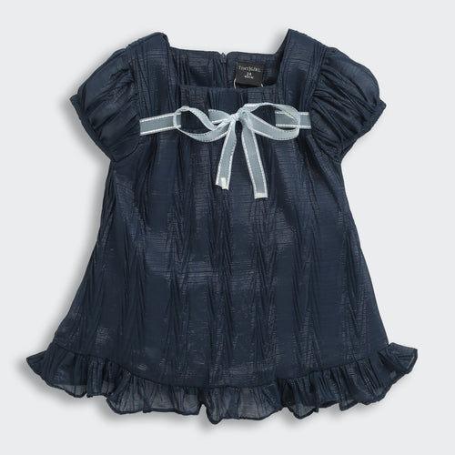 Navy Blue Bow Detail Ruffle Top TG6361