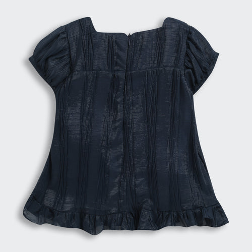 Navy Blue Bow Detail Ruffle Top TG6361