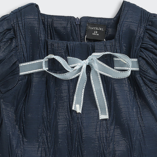 Navy Blue Bow Detail Ruffle Top TG6361