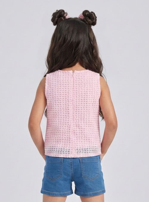 Pink Textured Sleeveless Top TG6367