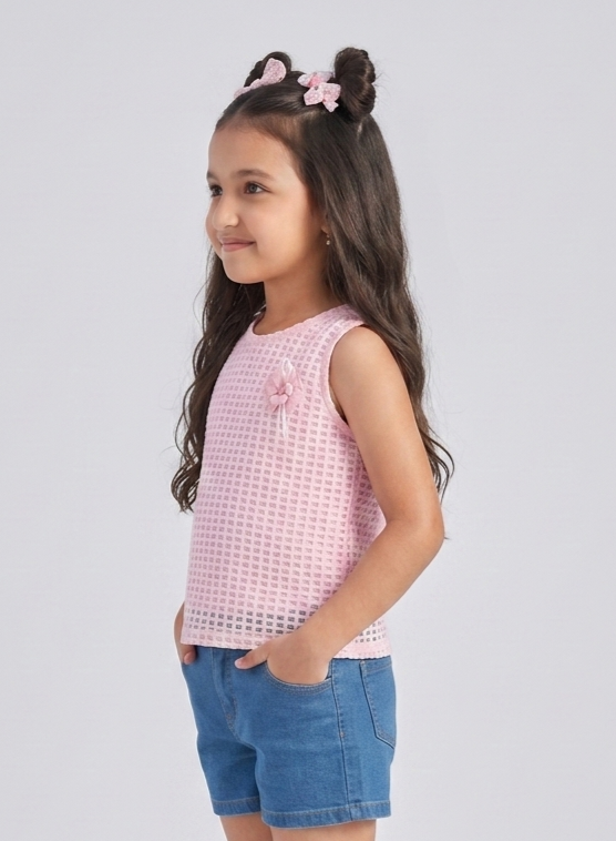 Pink Textured Sleeveless Top TG6367