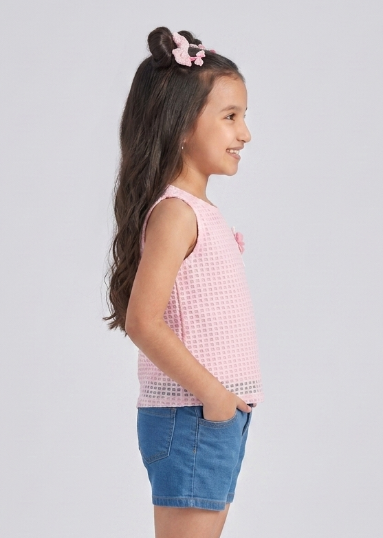 Pink Textured Sleeveless Top TG6367