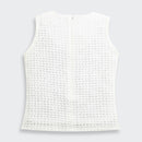 White Textured Sleeveless Top with Floral Applique TG6367