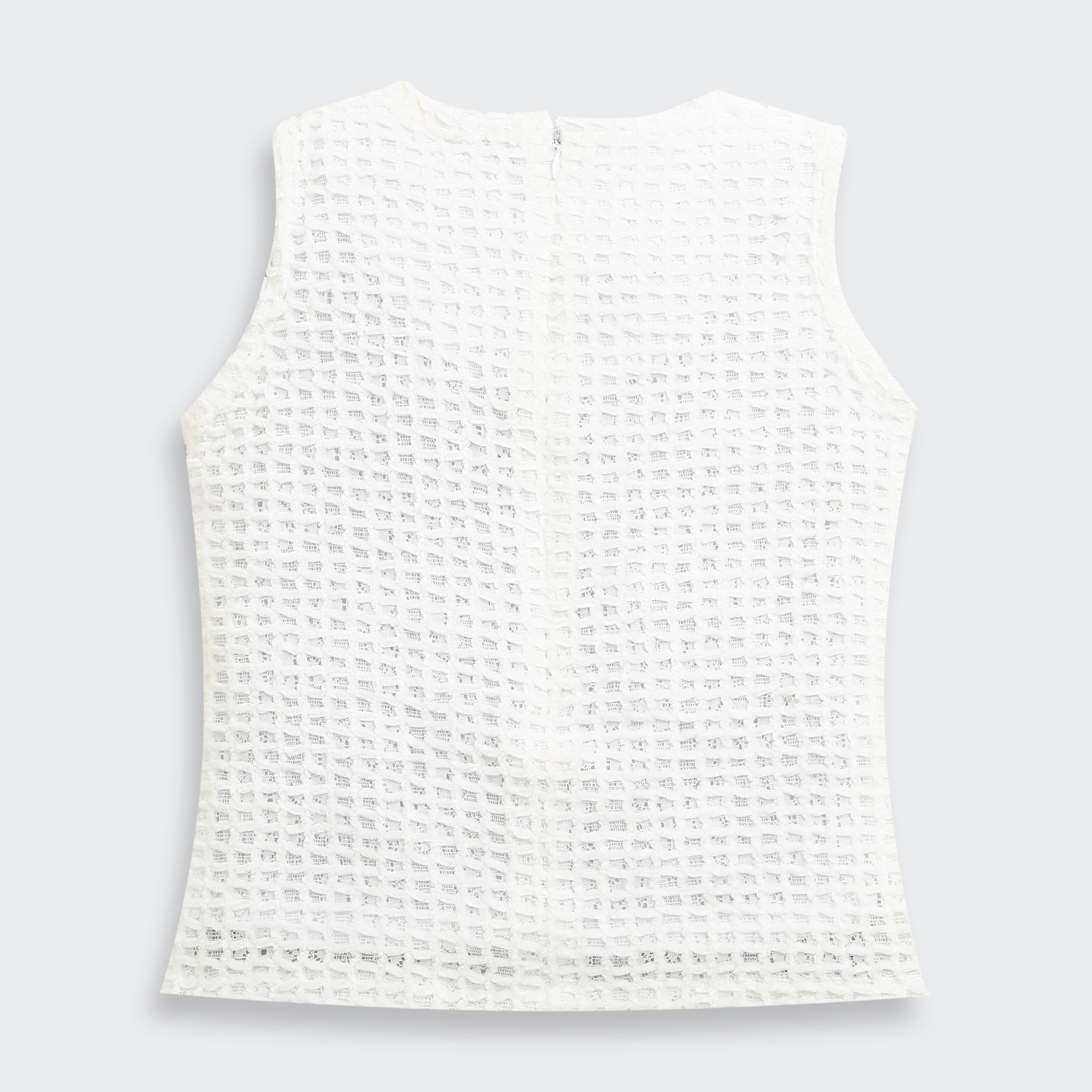 White Textured Sleeveless Top with Floral Applique TG6367