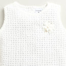 White Textured Sleeveless Top with Floral Applique TG6367