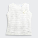 White Textured Sleeveless Top with Floral Applique TG6367