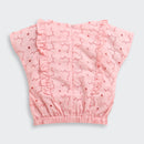 Pink Eyelet Cotton Top with Ruffle Detail & Bow Accents TG6369