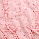 Pink Eyelet Cotton Top with Ruffle Detail & Bow Accents TG6369