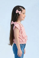 Pink Eyelet Cotton Top with Ruffle Detail & Bow Accents TG6369
