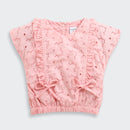 Pink Eyelet Cotton Top with Ruffle Detail & Bow Accents TG6369