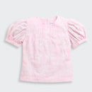 Pink Floral Embroidered Cotton Top with Puff Sleeves TG6375