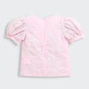 Pink Floral Embroidered Cotton Top with Puff Sleeves TG6375