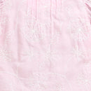 Pink Floral Embroidered Cotton Top with Puff Sleeves TG6375