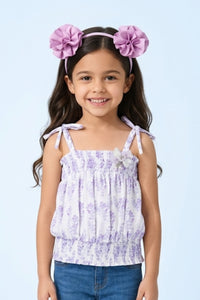 Lavender Floral Smocked Tie-Up Top with Shoulder Bows TG6376