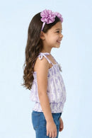 Lavender Floral Smocked Tie-Up Top with Shoulder Bows TG6376