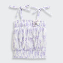 Lavender Floral Smocked Tie-Up Top with Shoulder Bows TG6376